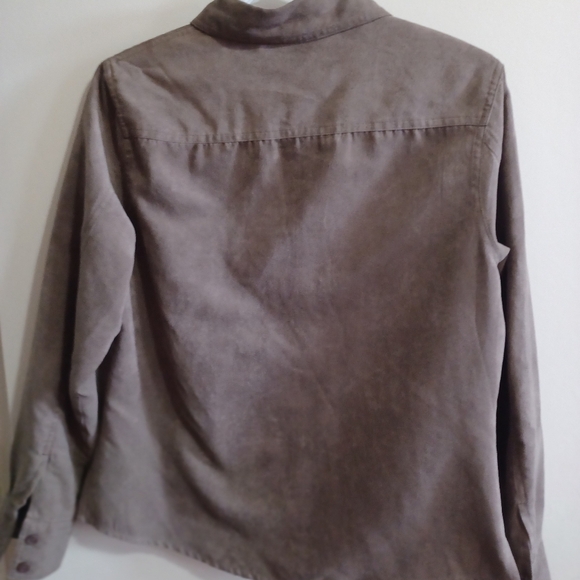 Denver Hayes Smooth Faux-Suede Button Down Shirt Brown Women’s Size M - Picture 2 of 9
